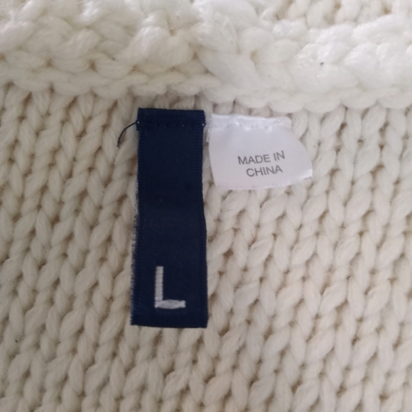 Divided Wool Blend Classic Cable Knit Fisherman White Cardigan Elbow Patches L - Picture 4 of 9